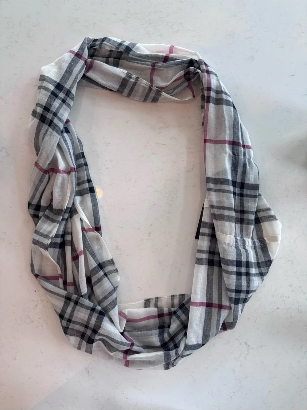 V. FRAAS White Plaid Scarf with Black and Red Stripes